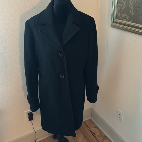 AK Anne Klein wool black single front pea coat Sz L - Picture 1 of 6